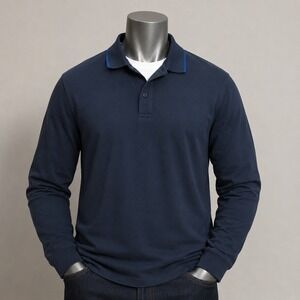 Superdry Idris Elba Mens Long Sleeve Polo Shirt Navy Blue Pique Small S